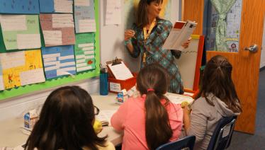 Teacher reading to a small group of students