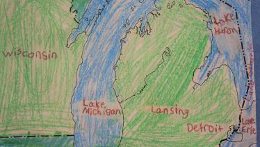 Hand-colored student map of Michigan