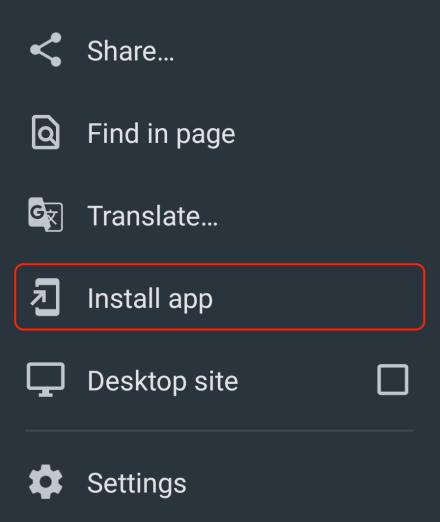 The "More" menu has a link to install the app.