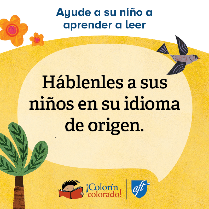 Spanish-language graphic with bird, flowers, and tree
